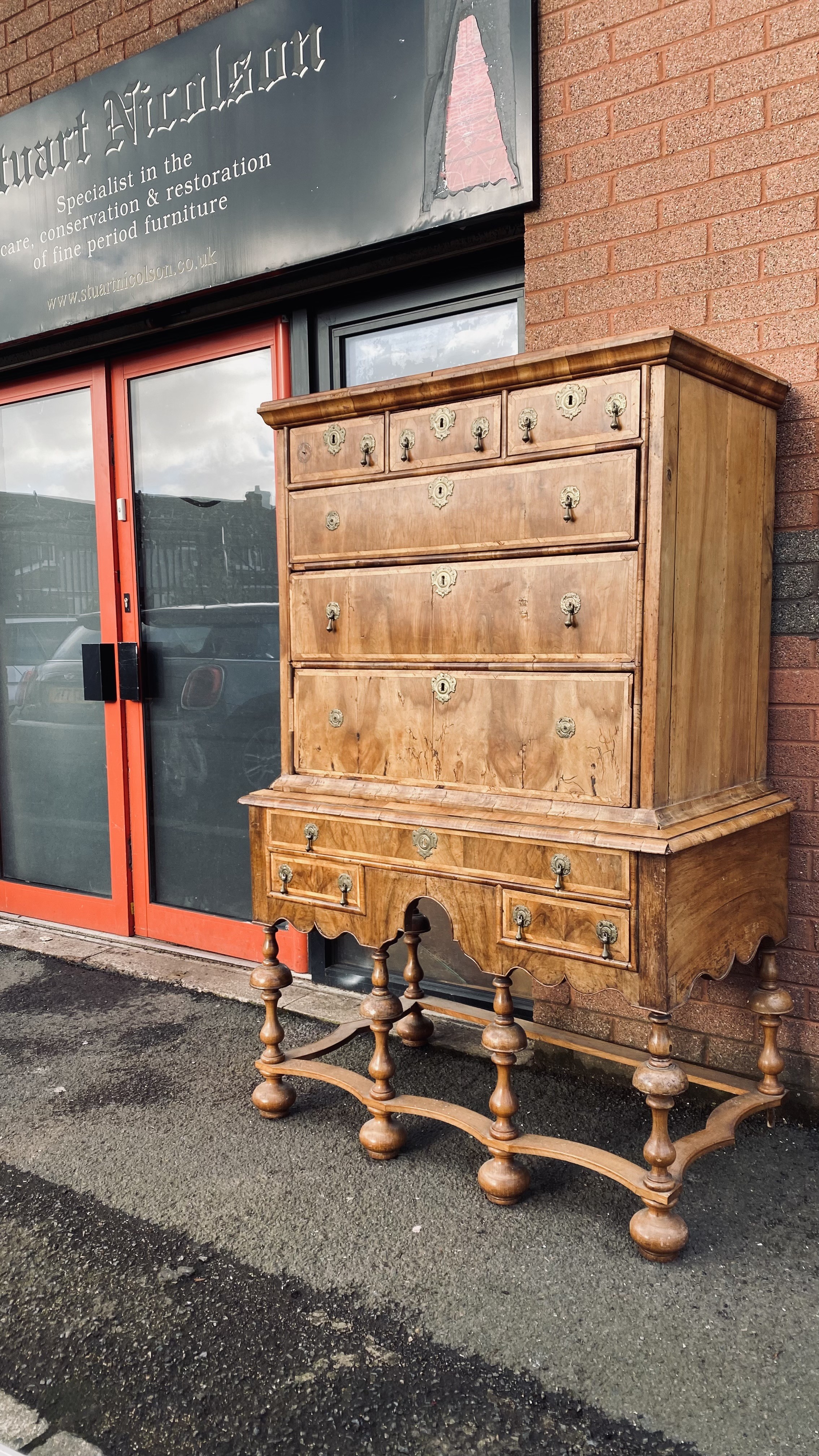 a superb william mary walnut chest on stand circa 1700