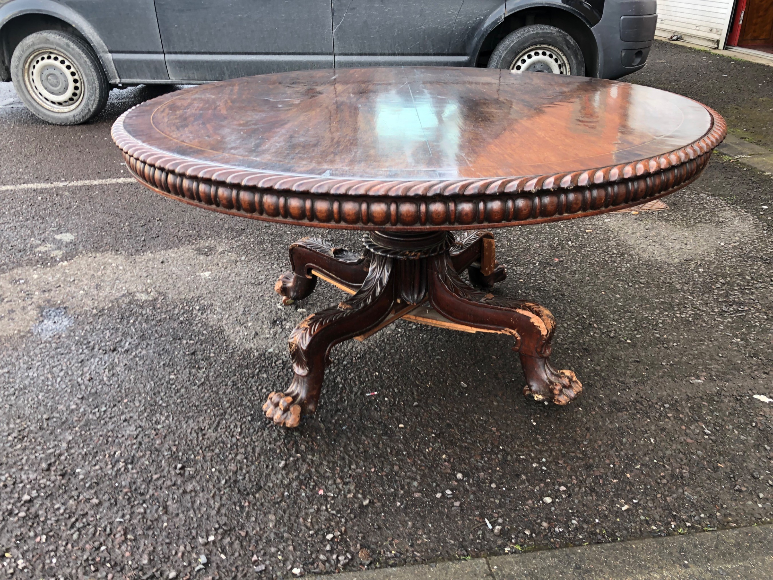 this magnificent regency table had suffered extensive previous poor repairs