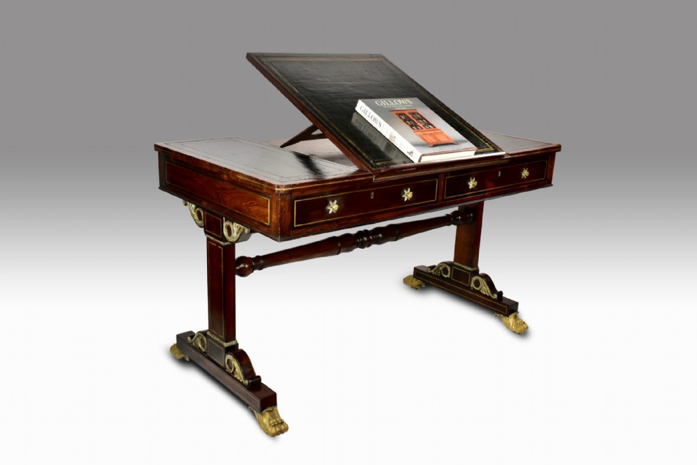 superb important regency rosewood brass inlaid library reading table with ormolu mounts attributed to gillows