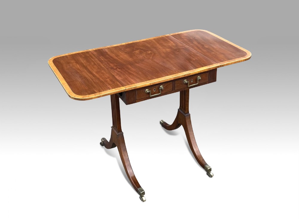 a fine george iii mahogany satinwood banded sofa table