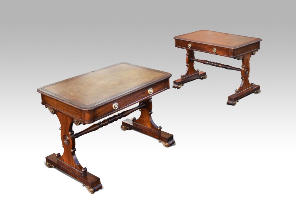 superb pair of regency rosewood brass mounted writing tables